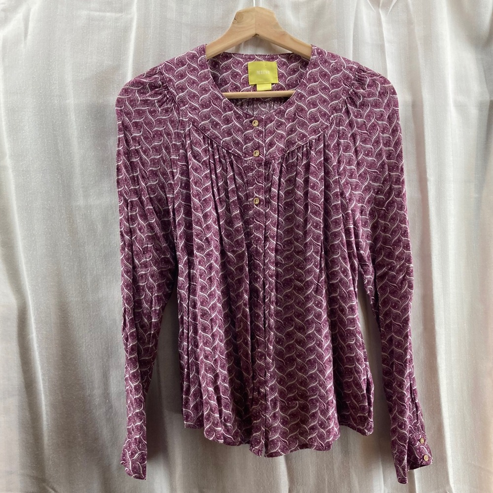Maeve Anthropologie Plum Paisley Blouse Top Button Down XS Extra Small